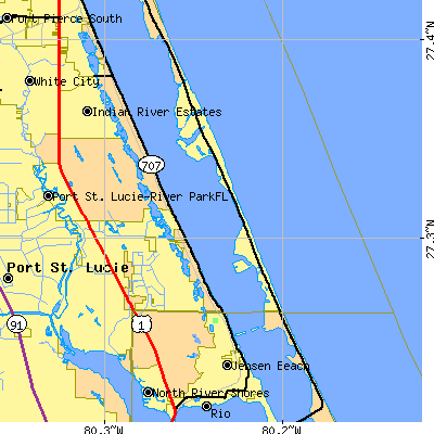 Zip code 34957 close-up map