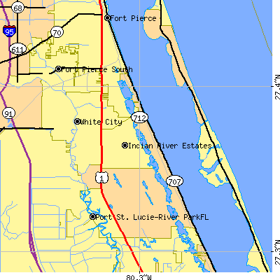 Zip code 34982 close-up map