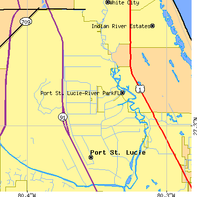 Zip code 34983 close-up map