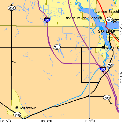 Zip code 34990 close-up map