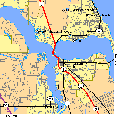 Zip code 34994 close-up map