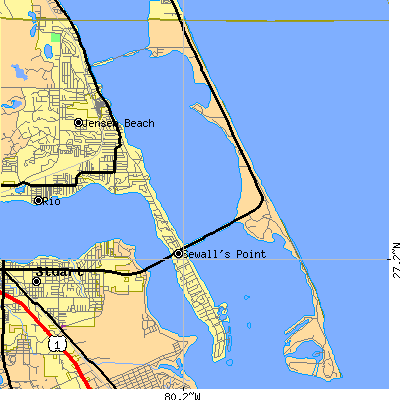 Zip code 34996 close-up map