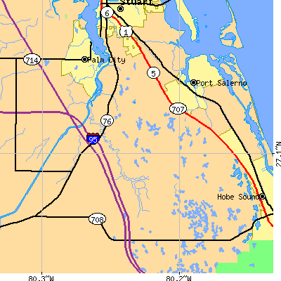 Zip code 34997 close-up map