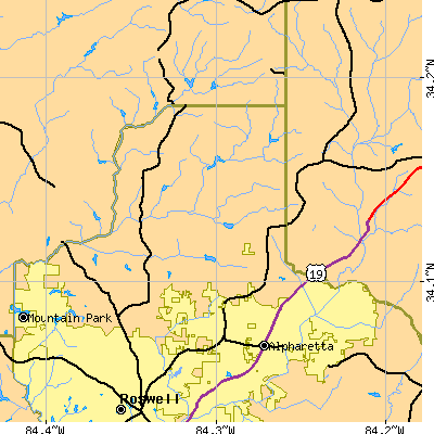Zip code 30004 close-up map