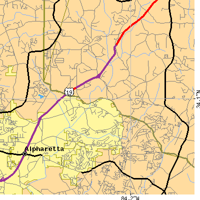 Zip code 30005 close-up map