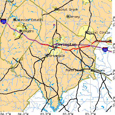 Zip code 30014 close-up map