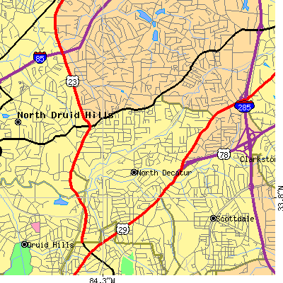 Zip code 30033 close-up map