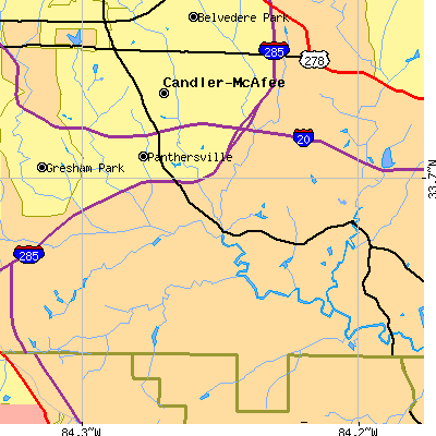 Zip code 30034 close-up map