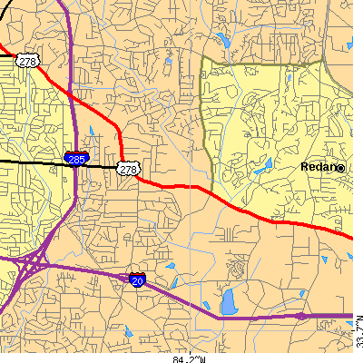 Zip code 30035 close-up map