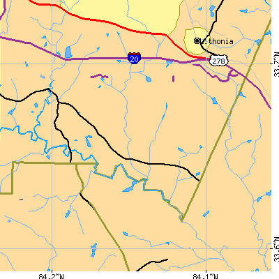 Zip code 30038 close-up map