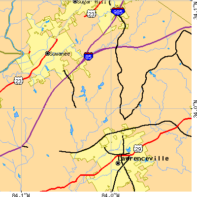 Zip code 30043 close-up map