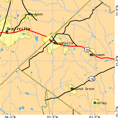 Zip code 30052 close-up map