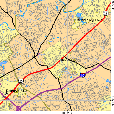 Zip code 30071 close-up map