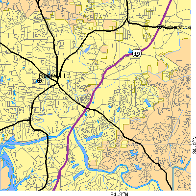 Zip code 30076 close-up map