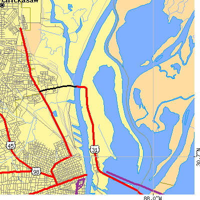 Zip code 36602 close-up map