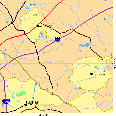 Zip code 30093 close-up map