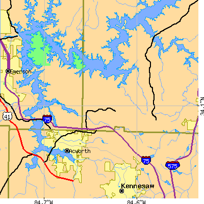 Zip code 30102 close-up map