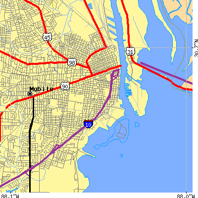 Zip code 36603 close-up map