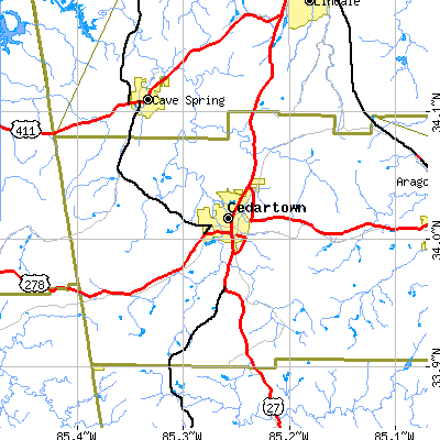 Zip code 30125 close-up map