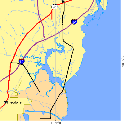 Zip code 36605 close-up map