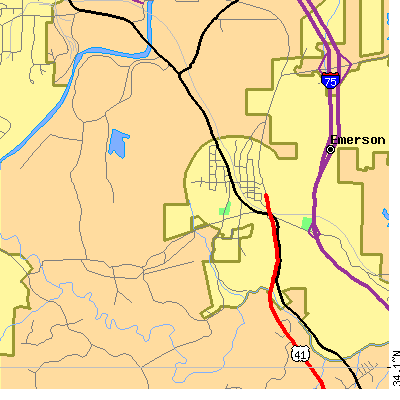 Zip code 30137 close-up map