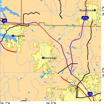 Zip code 30144 close-up map