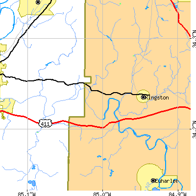 Zip code 30145 close-up map