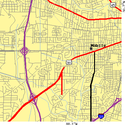 Zip code 36606 close-up map