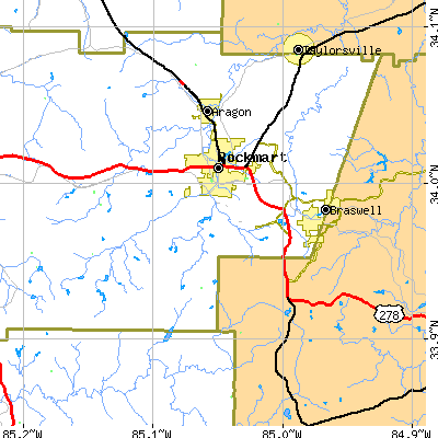 Zip code 30153 close-up map