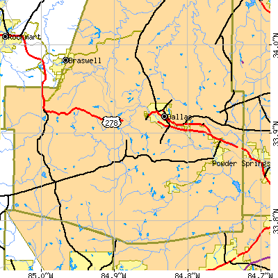 Zip code 30157 close-up map