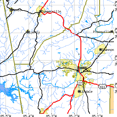 Zip code 30165 close-up map