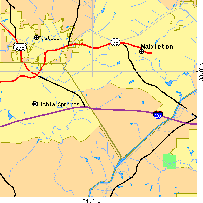 Zip code 30168 close-up map