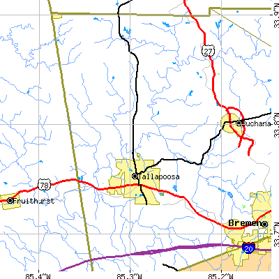 Zip code 30176 close-up map