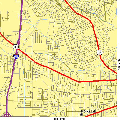 Zip code 36607 close-up map