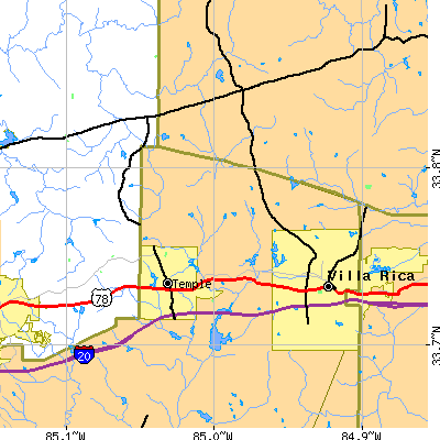 Zip code 30179 close-up map