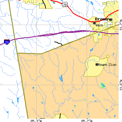 Zip code 30182 close-up map