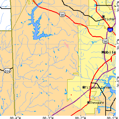 Zip code 36608 close-up map