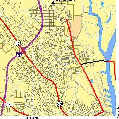 Zip code 36610 close-up map