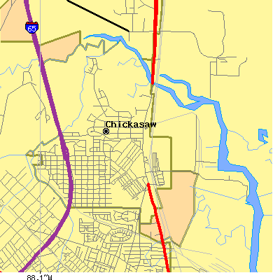 Zip code 36611 close-up map