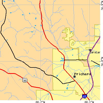 Zip code 36613 close-up map