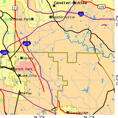 Zip code 30294 close-up map