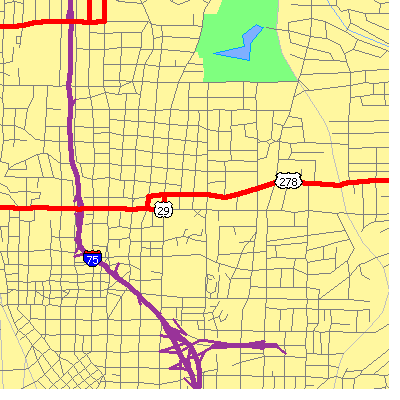 Zip code 30308 close-up map