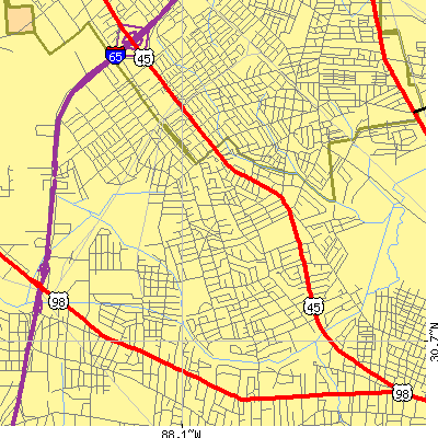 Zip code 36617 close-up map