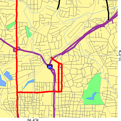 Zip code 30309 close-up map