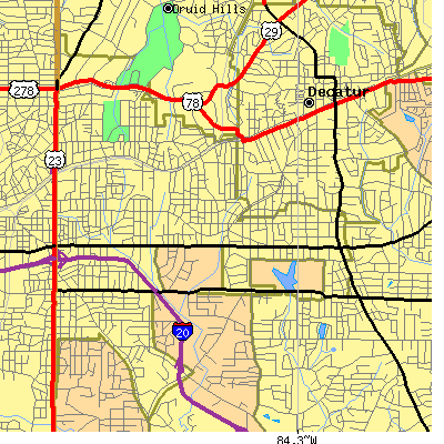 Zip code 30317 close-up map