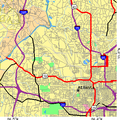 Zip code 30318 close-up map