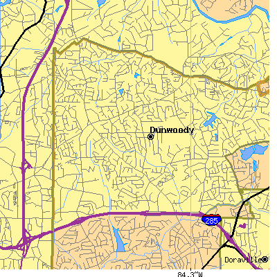 Zip code 30338 close-up map