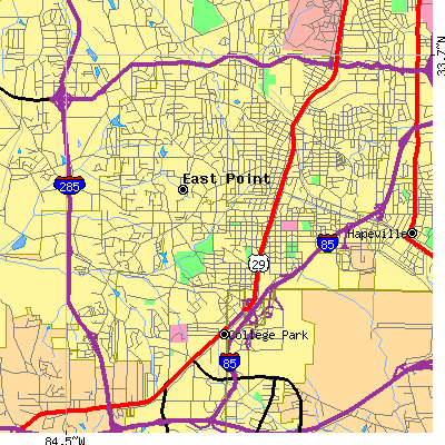 Zip code 30344 close-up map