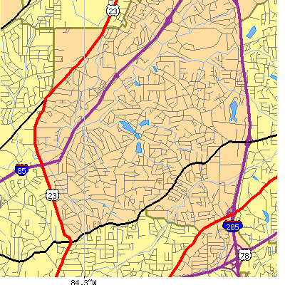 Zip code 30345 close-up map