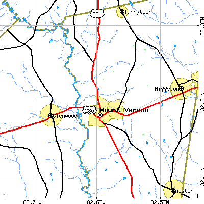 Zip code 30445 close-up map